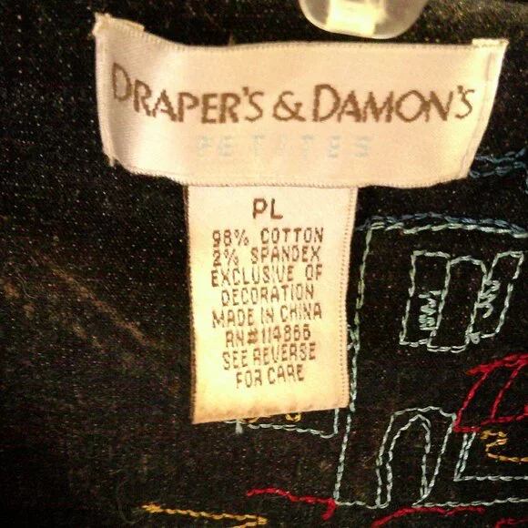 Draper's & Damons Vintage Embroidered Black Denim Lightweight Jacket Size PL - Picture 4 of 6